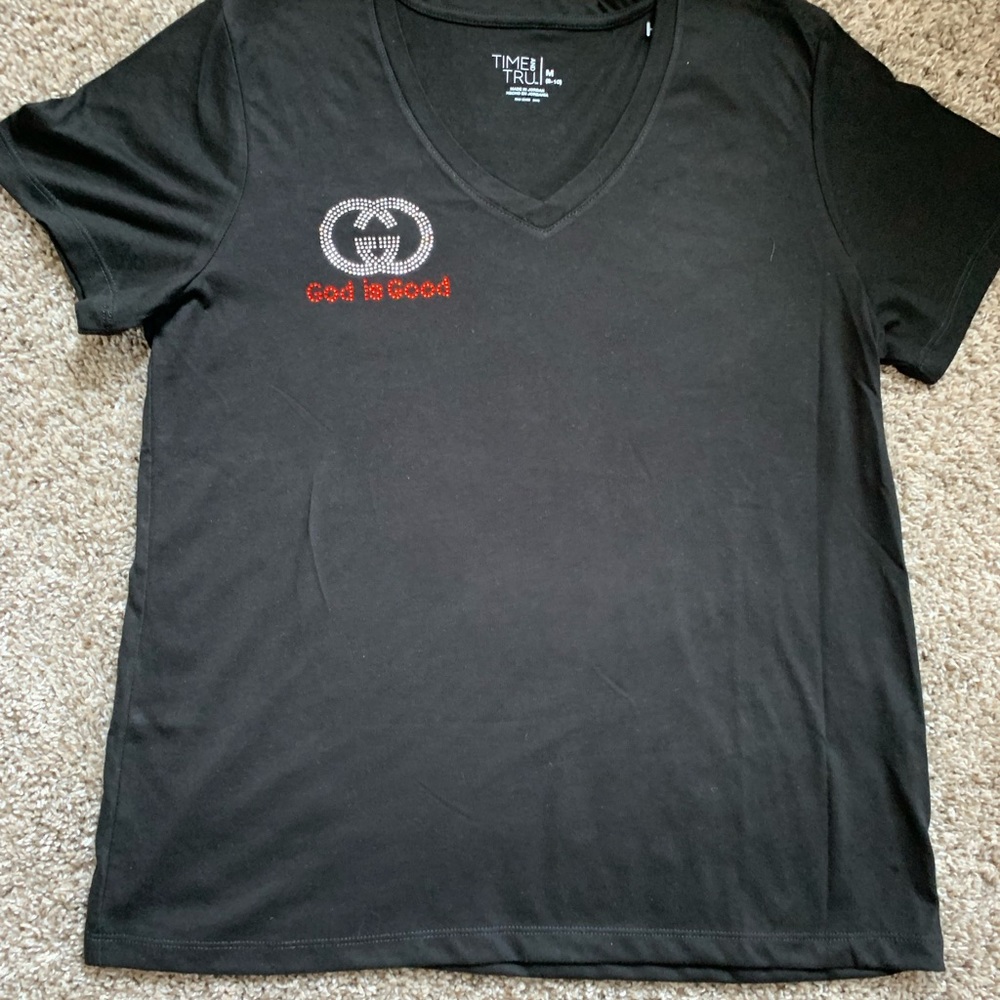 Tee w/ Rhinestone “God is good “ decor